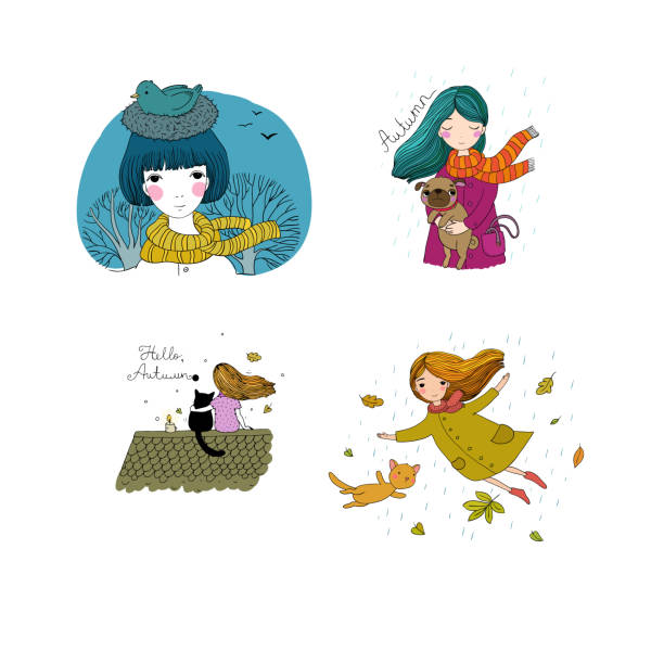 istock Set with cute autumn pictures. cute cartoon illustration 1079701540
