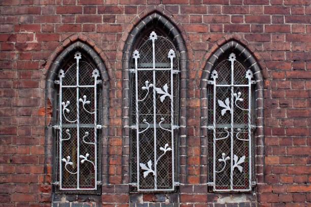 Arched windows of the old Gothic church.