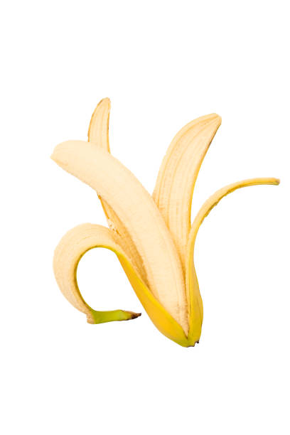 istock A peeled and bitten banana in a peel on a white background. 1079704608
