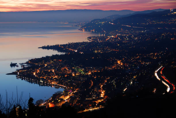 istock Montreux from above at sunset 1079713286