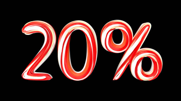 istock Red-white text 20 % on black background. Brushstroke 20 percent text. 1079719256