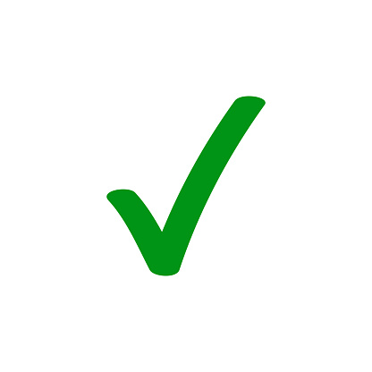 Green tick checkmark vector icon for checkbox marker symbol