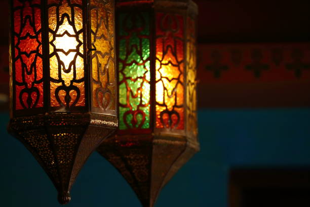 istock beautiful vintage lantern hanging, ramadan light decoration 1079729648