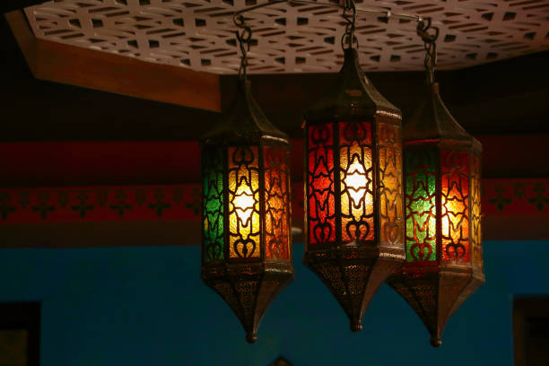 istock beautiful vintage lantern hanging, ramadan light decoration 1079729652