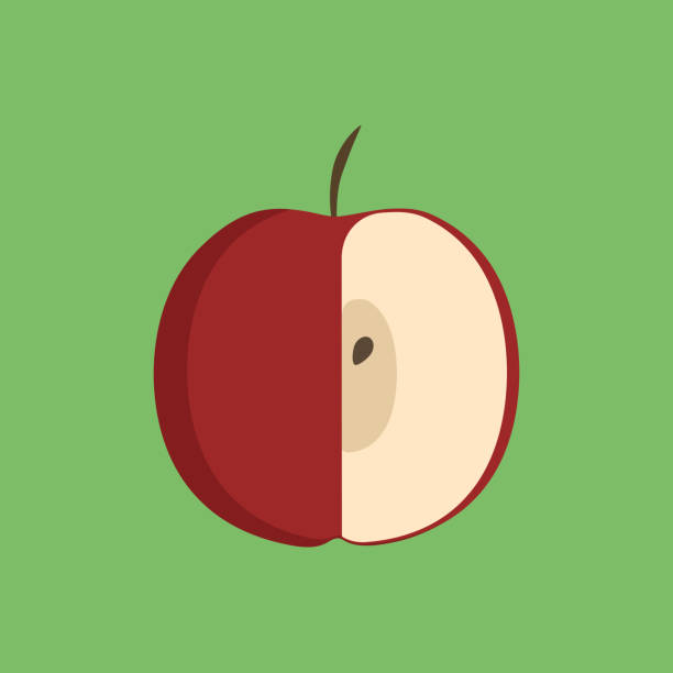 rote hälfte apple-symbol im flat design mit grünem hintergrund - apple granny smith apple red green stock-grafiken, -clipart, -cartoons und -symbole