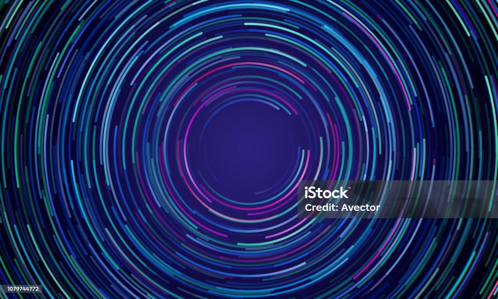Circular geometric vortex blue and purple neon light motion vector background Circle stock vector