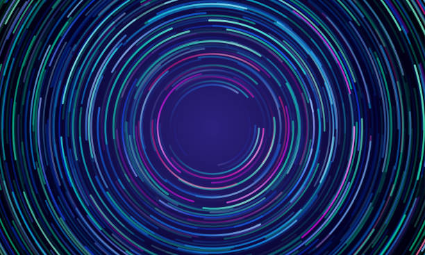 Circular geometric vortex blue and purple neon light motion vector background Circular geometric vortex blue and purple neon light motion vector background turning illustrations stock illustrations