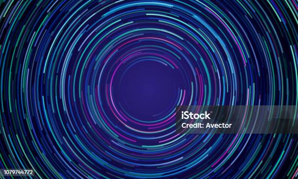 Circular Geometric Vortex Blue And Purple Neon Light Motion Vector Background Stock Illustration - Download Image Now