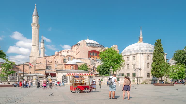 Timelapse: Traveler Crowd at The Hagia Sophia Mosque in old town square Istanbul Turkey