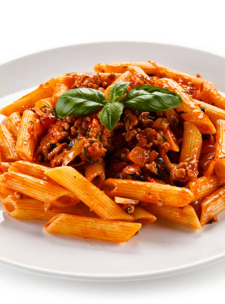 istock Pasta with meat, tomato sauce and vegetables 1079748032
