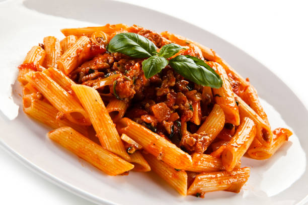 istock Pasta with meat, tomato sauce and vegetables 1079748094