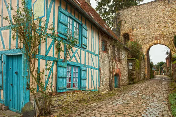 Gerberoy. Old street  in medieval village. Gerberoy is a commune in the Oise department in northern France.