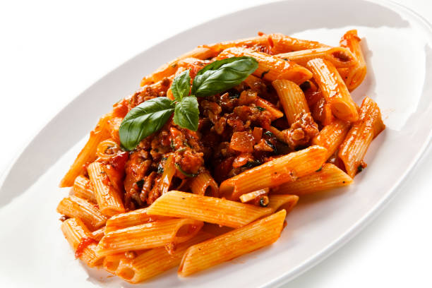 istock Pasta with meat, tomato sauce and vegetables 1079748236