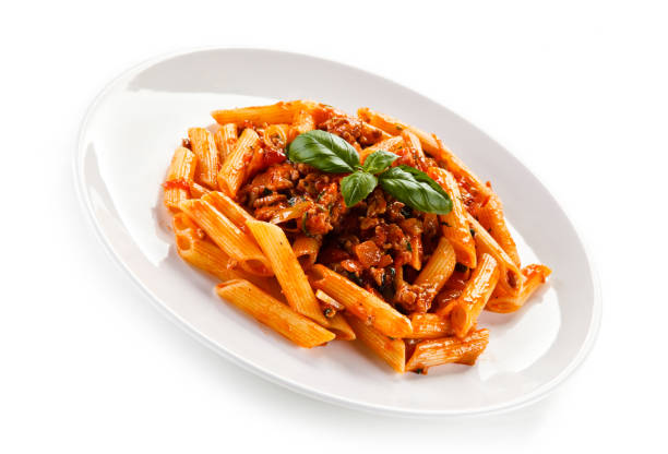 istock Pasta with meat, tomato sauce and vegetables 1079748366