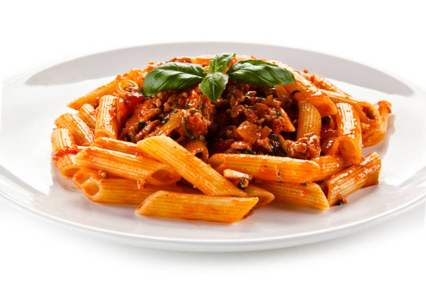 istock Pasta with meat, tomato sauce and vegetables 1079748368