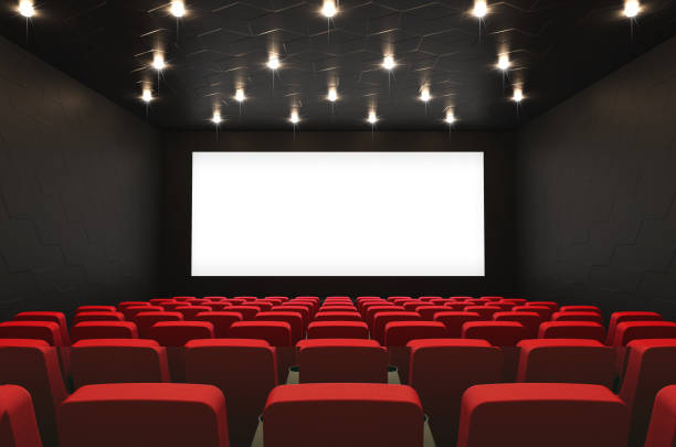 istock Movie theatre with blank screen 1079749760