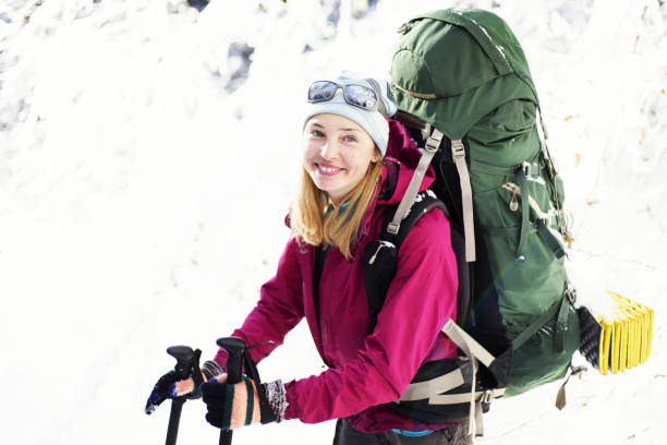 istock The girl walks in the winter forest. 1079756002