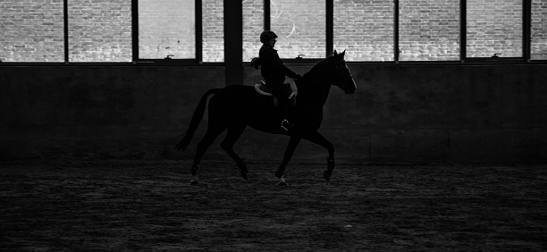Asian Girl Horseback Riding At Ranch