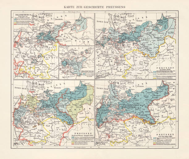 프로이센, 석판 화, 영토 개발 1897에 지도 - prussia stock illustrations