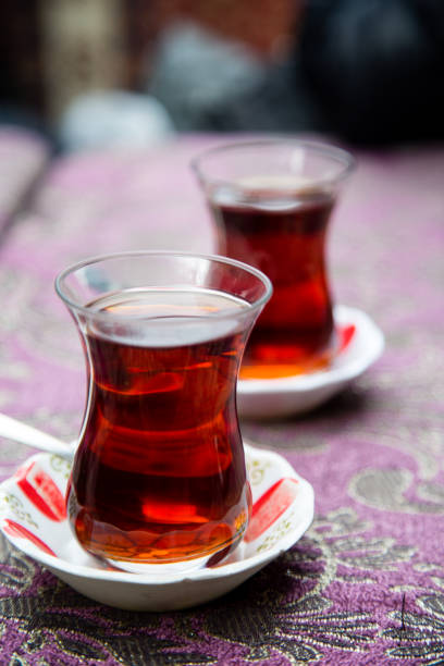 istock Turkish or Azerbaijani tea in pear shape armudu glasses 1079768644