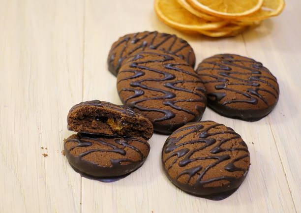 istock Chocolate cookies on a wooden table. Dessert. close-up. 1079769822