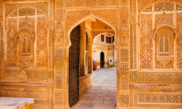 architectural detail of the mandir palace, jaisalmer, rajasthan, india. - jaisalmer imagens e fotografias de stock