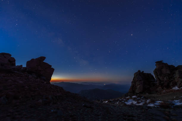 istock Night landscape with bright milky way 1079785866