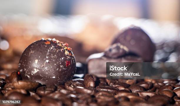 Chocolate Pieces And Coffee Beans Close Up Stock Photo - Download Image Now - Antioxidant, Aromatherapy, Bean