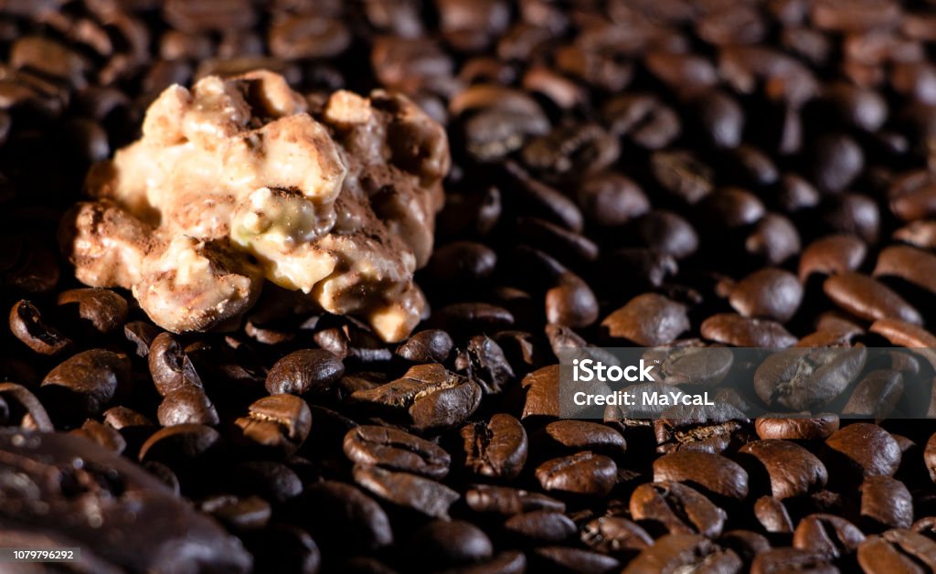 Chocolate pieces and coffee beans close up Chocolate pieces and coffee beans close up background Antioxidant Stock Photo