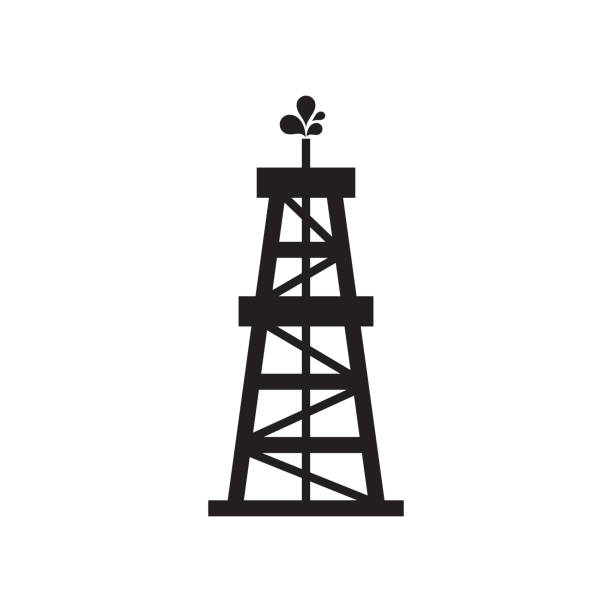 ilustrações de stock, clip art, desenhos animados e ícones de oil rig - black icon on white background vector illustration for website, mobile application, presentation, infographic. petroleum gasoline derrick concept sign. graphic design element. - drilling rig