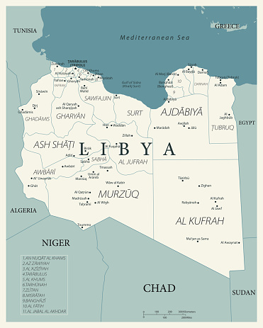 Map of Libya - Vintage Vector illustration
