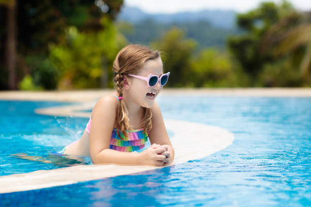 istock Child in swimming pool. Summer vacation with kids. 1079807036