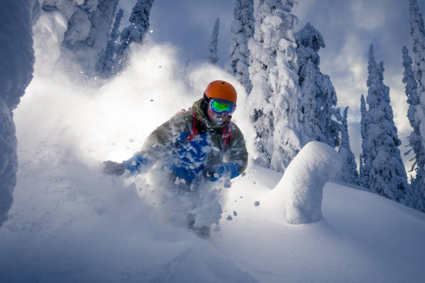 powder-skiing - skiing powder snow flash snow stock-fotos und bilder