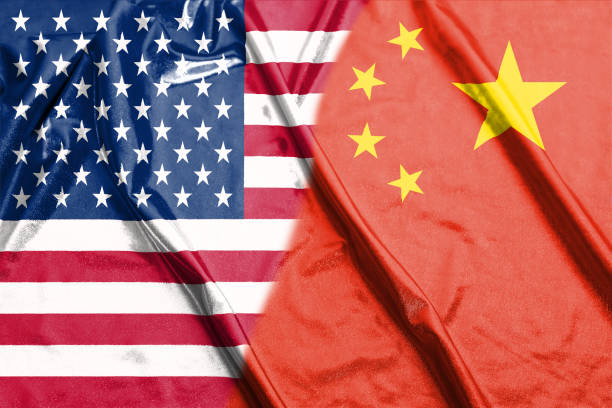 istock China and USA Two Half Flags Together 1079818840