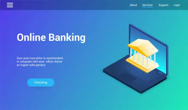 Vector illustration of online banking lp template