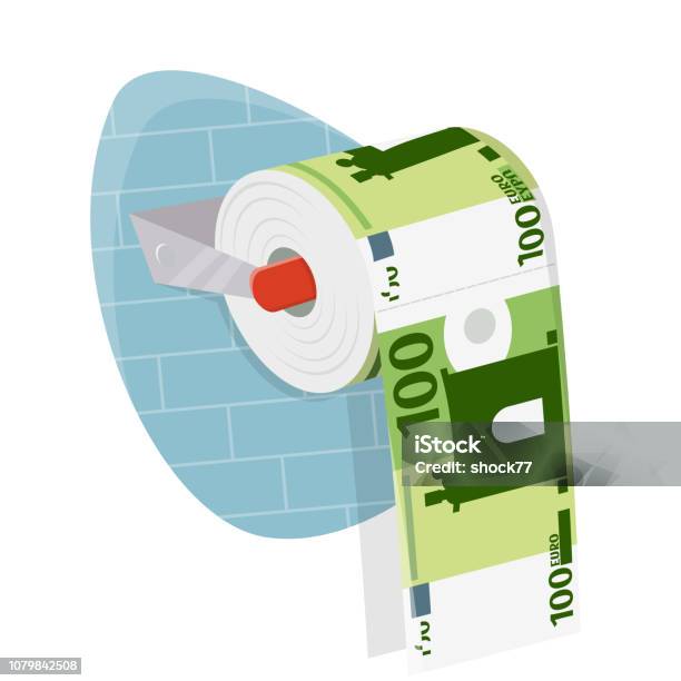 Money On Toilet Paper Roll Stock Illustration - Download Image Now - Art, Bank - Financial Building, Business