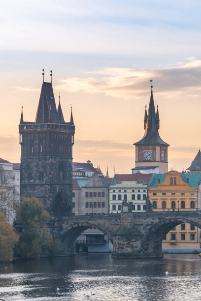istock prague river bank view at morning 1079844214
