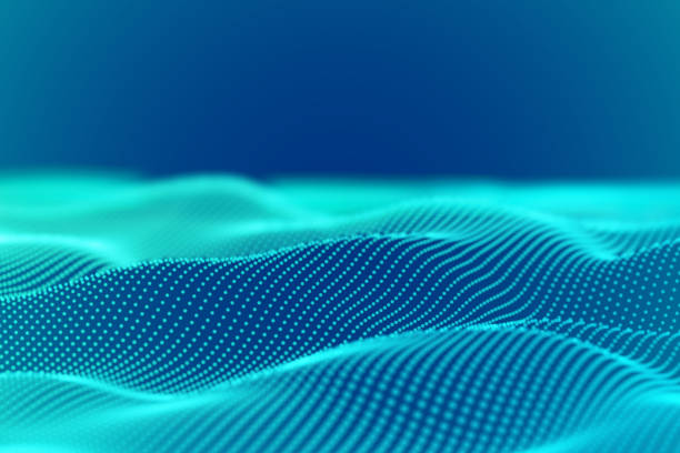 istock Abstract landscape of Turquoise digital particles or sound waves. 1079849510
