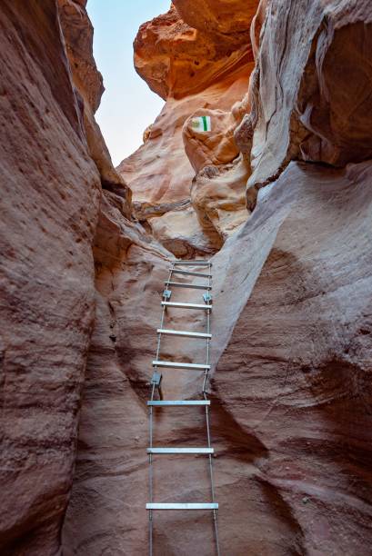 istock Metal ladder attached to rocks in Red Canyon. 1079852086
