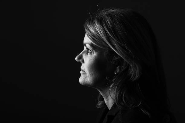 istock Caucasian woman black and white 1079898842