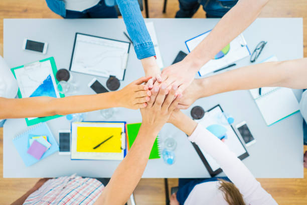 istock The students gesture at the table. view from above 1079900638