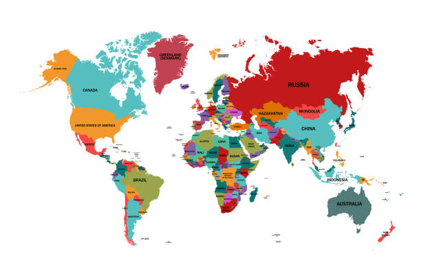 세계 국가 이름 지도입니다. - 라벨을 붙임 stock illustrations