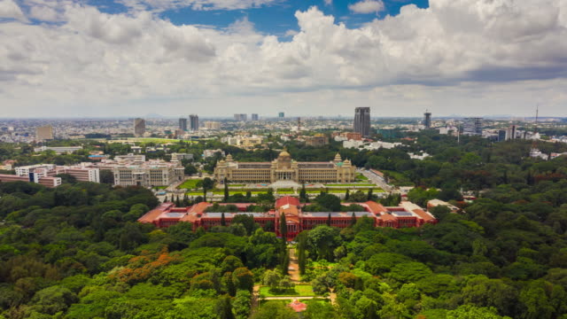 bangalore government office court park aerial panorama timelapse 4k india