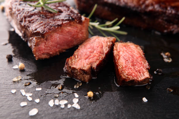 barbecue rib eye steak or rump steak - dry aged wagyu entrecote steak - steak filet mignon meat fillet imagens e fotografias de stock