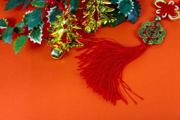 istock Happy Chinese New Year with traditional decorations on red background. 1079920736