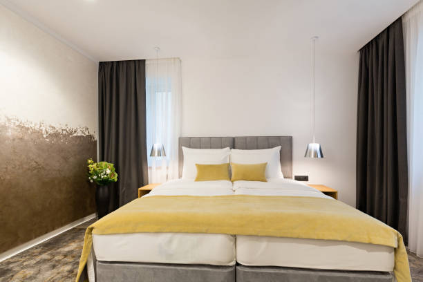 istock Interior of a modern hotel bedroom 1079931228