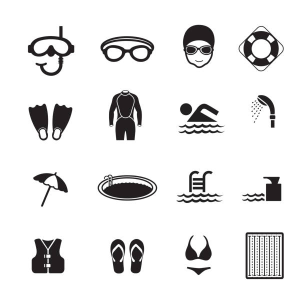 ilustrações de stock, clip art, desenhos animados e ícones de swimming pool icons - swimming goggles