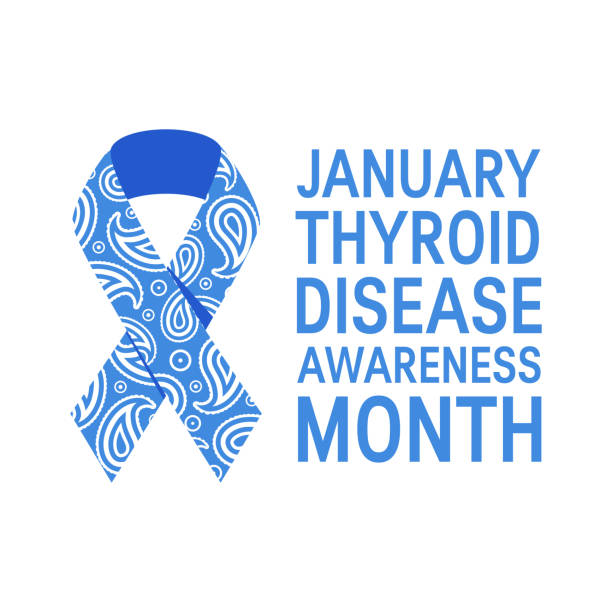 Thyroid awareness month vector concept Thyroid awareness month concept. Square design with blue paisley ribbon, vector thyroid disease stock illustrations