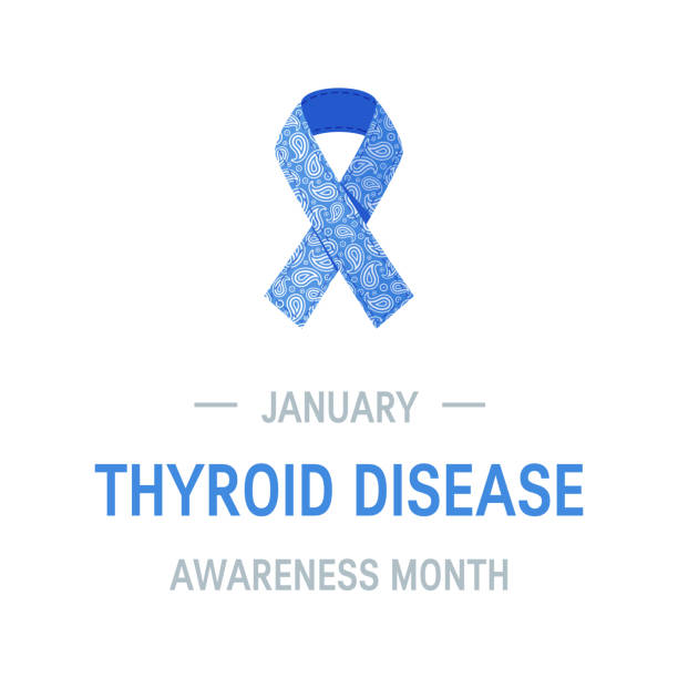 Thyroid awareness month vector concept Thyroid awareness month concept. Square design with blue paisley ribbon, vector thyroid disease stock illustrations