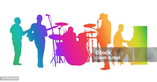 Rock And Roll Rainbow Stock Illustration - Download Image Now - Performance Group, In Silhouette, Rainbow